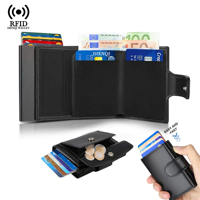 Card Top Loader - Visitenkartenetui aus Metall, RFID-Kreditkartenetui, schwarze dreifach