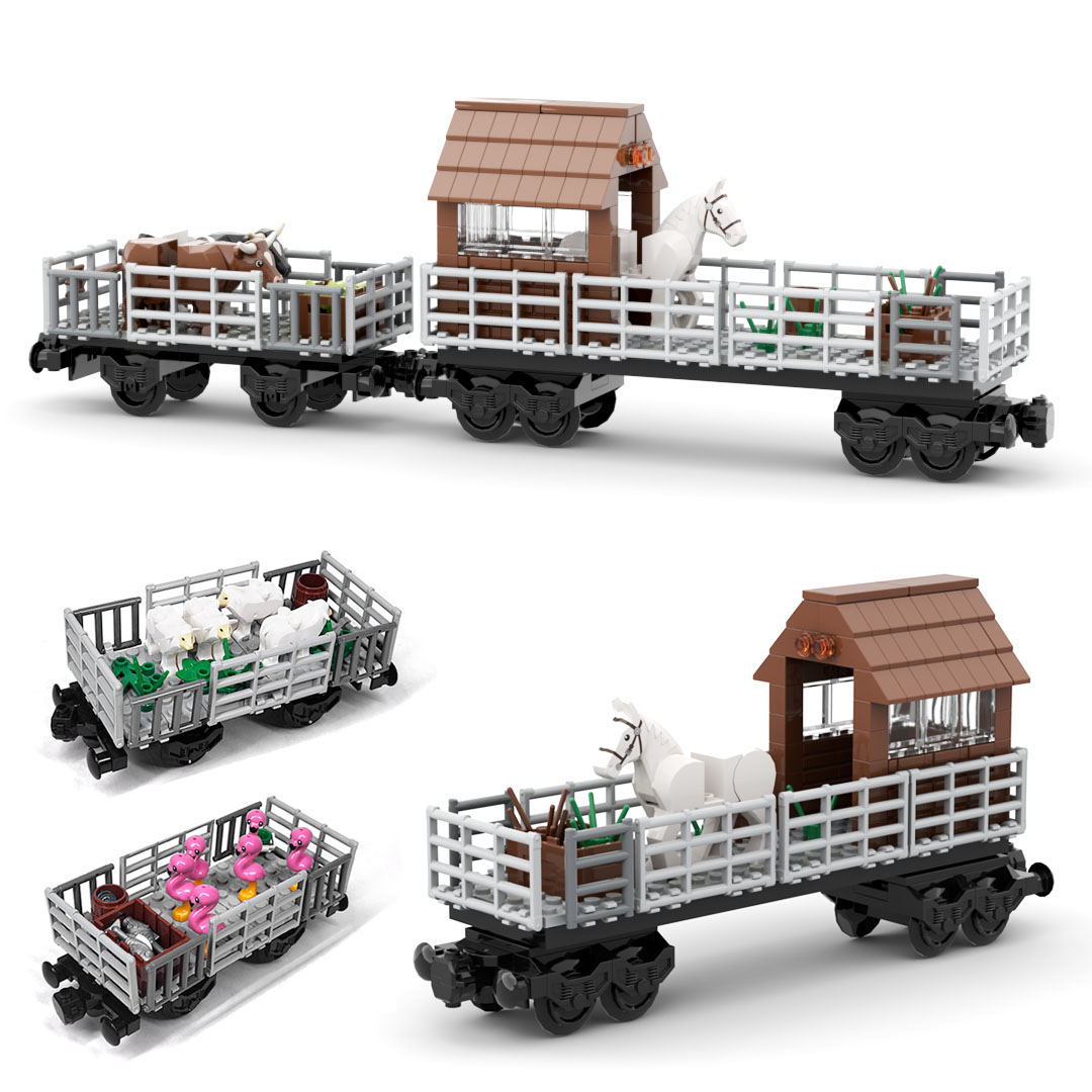Lego Set Creator - MOC Zug Tiertransportfahrzeug Baustein-Set Modulares Zugchassis-Set