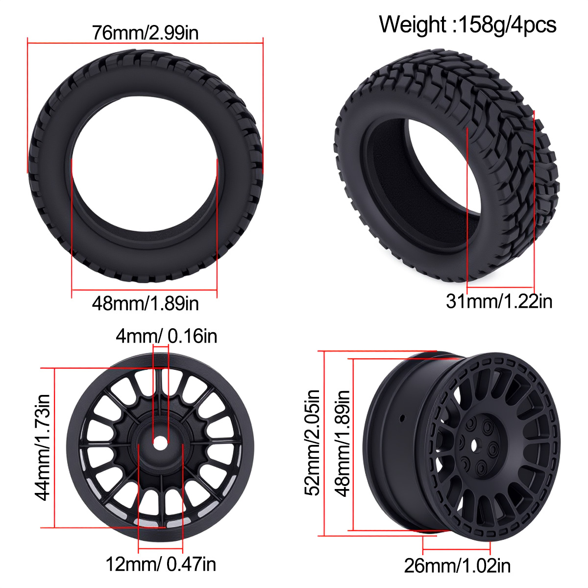 1,9 Zoll 75 * 31 mm Gummi-Kuns – Tamiya Model Rc Car Bewertung und Preis